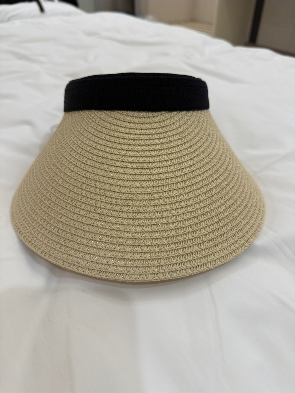 Women's Straw Visor with Black Band - Beige Sun Visor